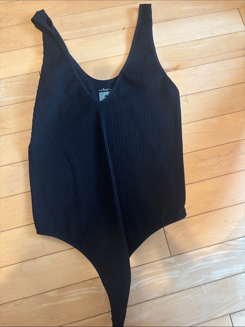 Colsie Black Ribbed V-Neck Bodysuit